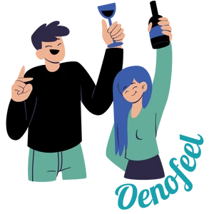 Illustration vectorielle de deux personnes trinquant avec un verre de vin, dans un style moderne et convivial.
