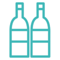 Icône turquoise représentant deux bouteilles de vin, symbole de sélection de vins dans l’abonnement Oenobox.